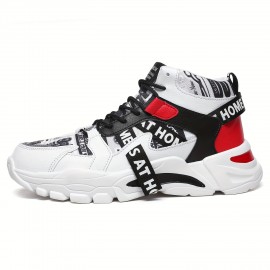 Tenis Cano Alto Masculino e Feminino - Cores Branco e Vermelho, Parte Superior em Tecido Sintético Respirável, Solado Leve com Amortecimento EVA - Para Academia, Streetwear e Festas - Unissex para Corrida e Treinos - Fechamento de Cadarço