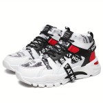 Tenis Cano Alto Masculino e Feminino - Cores Branco e Vermelho, Parte Superior em Tecido Sintético Respirável, Solado Leve com Amortecimento EVA - Para Academia, Streetwear e Festas - Unissex para Corrida e Treinos - Fechamento de Cadarço