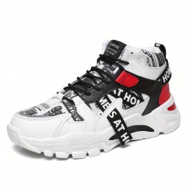 Tenis Cano Alto Masculino e Feminino - Cores Branco e Vermelho, Parte Superior em Tecido Sintético Respirável, Solado Leve com Amortecimento EVA - Para Academia, Streetwear e Festas - Unissex para Corrida e Treinos - Fechamento de Cadarço