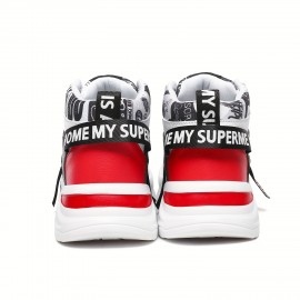 Tenis Cano Alto Masculino e Feminino - Cores Branco e Vermelho, Parte Superior em Tecido Sintético Respirável, Solado Leve com Amortecimento EVA - Para Academia, Streetwear e Festas - Unissex para Corrida e Treinos - Fechamento de Cadarço