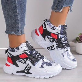 Tenis Cano Alto Masculino e Feminino - Cores Branco e Vermelho, Parte Superior em Tecido Sintético Respirável, Solado Leve com Amortecimento EVA - Para Academia, Streetwear e Festas - Unissex para Corrida e Treinos - Fechamento de Cadarço
