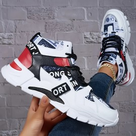 Tenis Cano Alto Masculino e Feminino - Cores Branco e Vermelho, Parte Superior em Tecido Sintético Respirável, Solado Leve com Amortecimento EVA - Para Academia, Streetwear e Festas - Unissex para Corrida e Treinos - Fechamento de Cadarço