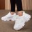 Tênis de malha respirável para mulheres com atacadores e sola espessa MD - Sapatos brancos de cano baixo para caminhadas confortáveis, estilo versátil para todas as estações, tênis femininos, design minimalista, calçado durável