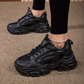 Tênis de malha respirável para mulheres com atacadores e sola espessa MD - Sapatos brancos de cano baixo para caminhadas confortáveis, estilo versátil para todas as estações, tênis femininos, design minimalista, calçado durável