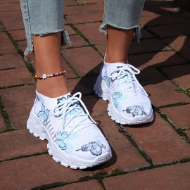Sapatilhas casuais de moda feminina, estampado de borboletas fofas, várias opções de cores, combinação perfeita para o verão