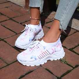 Sapatilhas casuais de moda feminina, estampado de borboletas fofas, várias opções de cores, combinação perfeita para o verão