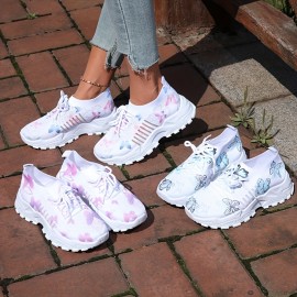 Sapatilhas casuais de moda feminina, estampado de borboletas fofas, várias opções de cores, combinação perfeita para o verão