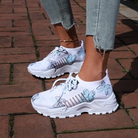Sapatilhas casuais de moda feminina, estampado de borboletas fofas, várias opções de cores, combinação perfeita para o verão