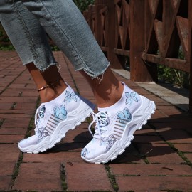 Sapatilhas casuais de moda feminina, estampado de borboletas fofas, várias opções de cores, combinação perfeita para o verão