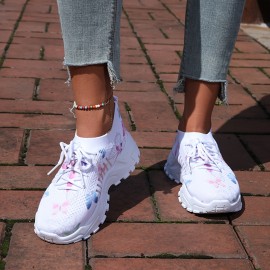 Sapatilhas casuais de moda feminina, estampado de borboletas fofas, várias opções de cores, combinação perfeita para o verão