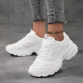 Tênis esportivos de malha para mulheres, com solado grosso, respiráveis, com amarração, para corrida e caminhada casual.