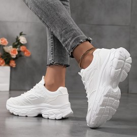 Tênis esportivos de malha para mulheres, com solado grosso, respiráveis, com amarração, para corrida e caminhada casual.