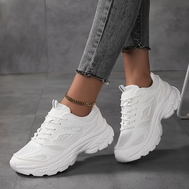 Tênis esportivos de malha para mulheres, com solado grosso, respiráveis, com amarração, para corrida e caminhada casual.