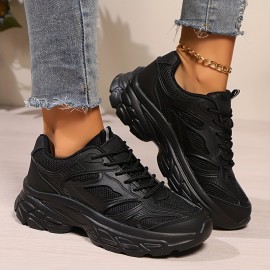 Tênis esportivos de malha para mulheres, com solado grosso, respiráveis, com amarração, para corrida e caminhada casual.
