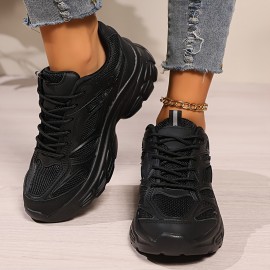 Tênis esportivos de malha para mulheres, com solado grosso, respiráveis, com amarração, para corrida e caminhada casual.
