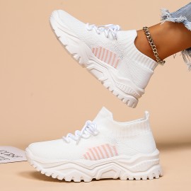 Tênis baixo simples de amarrar com renda para mulheres, sapatos leves e respiráveis, ideais para corrida e esportes.