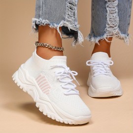 Tênis baixo simples de amarrar com renda para mulheres, sapatos leves e respiráveis, ideais para corrida e esportes.