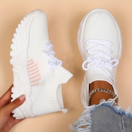Tênis baixo simples de amarrar com renda para mulheres, sapatos leves e respiráveis, ideais para corrida e esportes.