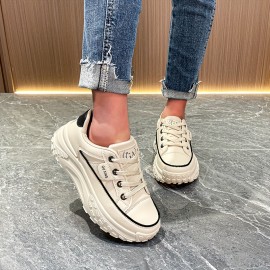 Tênis plataforma feminino na moda, tênis esportivos casuais com cadarço baixo, confortáveis para caminhadas ao ar livre