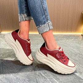 Tênis plataforma feminino na moda, tênis esportivos casuais com cadarço baixo, confortáveis para caminhadas ao ar livre