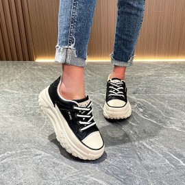 Tênis plataforma feminino na moda, tênis esportivos casuais com cadarço baixo, confortáveis para caminhadas ao ar livre