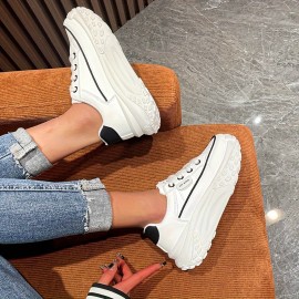 Tênis plataforma feminino na moda, tênis esportivos casuais com cadarço baixo, confortáveis para caminhadas ao ar livre
