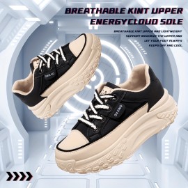 Tênis plataforma feminino na moda, tênis esportivos casuais com cadarço baixo, confortáveis para caminhadas ao ar livre
