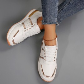 Tênis esportivos femininos - Tênis de bico redondo com suporte para arco, sola antiderrapante e plataforma - Sapato de trabalho casual