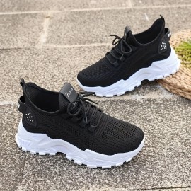 Sapatos desportivos femininos respiráveis, leves e confortáveis, com sola baixa, adequados para todas as estações, sapatos casuais de malha leves.