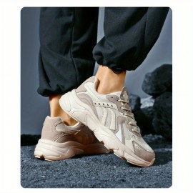 Bestseller Sapatos Retro Masculinos - Tênis Respiráveis de Sola Grossa com Aumento de Altura, Solado Antiderrapante & Design Leve para Esportes Casuais e Vestuário Casual - Tamanhos Grandes Disponíveis em Cores Neutras, Calçados Vintage, Fechamento com Ca