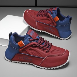 Tenis Casuais Masculinos Plus Size - Combinação de Cores Branco e Preto com Detalhes Laranja, Cabedal em PU & Sola PVC para Tração em Todas as Estações, Forro Respirável - Versáteis para o Dia a Dia, Outdoor e Streetwear, Sapatos Tenis, Calçado Allseason,