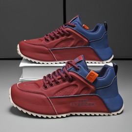 Tenis Casuais Masculinos Plus Size - Combinação de Cores Branco e Preto com Detalhes Laranja, Cabedal em PU & Sola PVC para Tração em Todas as Estações, Forro Respirável - Versáteis para o Dia a Dia, Outdoor e Streetwear, Sapatos Tenis, Calçado Allseason,
