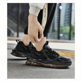 Sapatos de pai em malha para homem 38-46 - Tamanho grande, ténis de corrida respiráveis com absorção de choque, leves e confortáveis, design versátil de baixo corte em preto/bege/branco, sola de borracha, fecho de atacadores, sapatos confortáveis para cam
