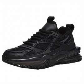 Sapatos de pai em malha para homem 38-46 - Tamanho grande, ténis de corrida respiráveis com absorção de choque, leves e confortáveis, design versátil de baixo corte em preto/bege/branco, sola de borracha, fecho de atacadores, sapatos confortáveis para cam