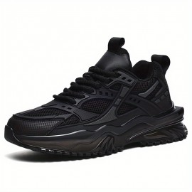 Sapatos de pai em malha para homem 38-46 - Tamanho grande, ténis de corrida respiráveis com absorção de choque, leves e confortáveis, design versátil de baixo corte em preto/bege/branco, sola de borracha, fecho de atacadores, sapatos confortáveis para cam