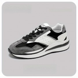 Tenis Masculinos de Sola Grossa Retrô - Aumento de Altura com Solado Antiderrapante e Amortecedor em PVC, Design Vintage Envelhecido à Mão, Cano Baixo Resistente para Uso Casual e Esportivo