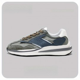 Tenis Masculinos de Sola Grossa Retrô - Aumento de Altura com Solado Antiderrapante e Amortecedor em PVC, Design Vintage Envelhecido à Mão, Cano Baixo Resistente para Uso Casual e Esportivo