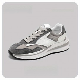 Tenis Masculinos de Sola Grossa Retrô - Aumento de Altura com Solado Antiderrapante e Amortecedor em PVC, Design Vintage Envelhecido à Mão, Cano Baixo Resistente para Uso Casual e Esportivo