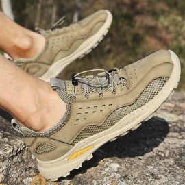 Tenis Esportivos Masculinos Leves e Respiráveis de Malha - Sapatilhas Casuais Baixas com Cadarços Elásticos, Bico Redondo & Solado de Borracha Durável para Condução ao Ar Livre, Caminhada, Primavera Verão - Bege, Sapatos Sneakers, Calçados para Hiking