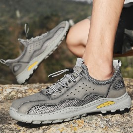 Tenis Esportivos Masculinos Leves e Respiráveis de Malha - Sapatilhas Casuais Baixas com Cadarços Elásticos, Bico Redondo & Solado de Borracha Durável para Condução ao Ar Livre, Caminhada, Primavera Verão - Bege, Sapatos Sneakers, Calçados para Hiking