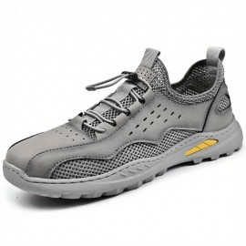 Tenis Esportivos Masculinos Leves e Respiráveis de Malha - Sapatilhas Casuais Baixas com Cadarços Elásticos, Bico Redondo & Solado de Borracha Durável para Condução ao Ar Livre, Caminhada, Primavera Verão - Bege, Sapatos Sneakers, Calçados para Hiking