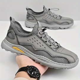 Tenis Esportivos Masculinos Leves e Respiráveis de Malha - Sapatilhas Casuais Baixas com Cadarços Elásticos, Bico Redondo & Solado de Borracha Durável para Condução ao Ar Livre, Caminhada, Primavera Verão - Bege, Sapatos Sneakers, Calçados para Hiking
