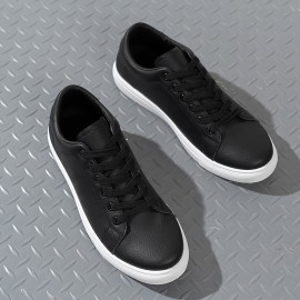 Sneakers Clássicos Masculinos - Sapatos Casuais Confortáveis com Cadarço, Estilo Esportivo Simples, Moda Versátil, Opções em Preto e Branco Disponíveis, Parte Superior em PU e Sola em PVC, Leves e Duráveis para Vestuário Casual