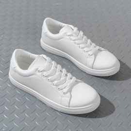 Sneakers Clássicos Masculinos - Sapatos Casuais Confortáveis com Cadarço, Estilo Esportivo Simples, Moda Versátil, Opções em Preto e Branco Disponíveis, Parte Superior em PU e Sola em PVC, Leves e Duráveis para Vestuário Casual