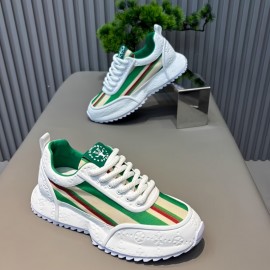 European Station Masculino Novidade Sapatilhas Casuais Leves e Respiráveis - Plataforma Elevada com Detalhes Listrados, Branco/Verde/Vermelho, Cabedal em PU & Solado PVC para Caminhadas ao Ar Livre e Uso Diário