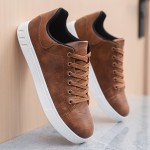Urban Explorer| Tênis de Skate Marrom Vintage Plus Size Masculino - Cano Baixo, Confortáveis, Antiderrapantes e Duráveis com Cadarço e Sola de Borracha Branca para Atividades ao Ar Livre, Sapatos de Todos os Dias|Tênis Versáteis|Solas Duráveis
