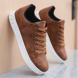 Urban Explorer| Tênis de Skate Marrom Vintage Plus Size Masculino - Cano Baixo, Confortáveis, Antiderrapantes e Duráveis com Cadarço e Sola de Borracha Branca para Atividades ao Ar Livre, Sapatos de Todos os Dias|Tênis Versáteis|Solas Duráveis