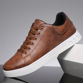 Urban Explorer| Tênis de Skate Marrom Vintage Plus Size Masculino - Cano Baixo, Confortáveis, Antiderrapantes e Duráveis com Cadarço e Sola de Borracha Branca para Atividades ao Ar Livre, Sapatos de Todos os Dias|Tênis Versáteis|Solas Duráveis