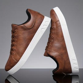 Urban Explorer| Tênis de Skate Marrom Vintage Plus Size Masculino - Cano Baixo, Confortáveis, Antiderrapantes e Duráveis com Cadarço e Sola de Borracha Branca para Atividades ao Ar Livre, Sapatos de Todos os Dias|Tênis Versáteis|Solas Duráveis