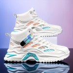 Sapatos casuais masculinos, Novos tênis esportivos de malha versáteis de cano alto, Solas grossas masculinas, Sapatos brancos pequenos de altura alta